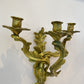Pair of Antique Louis XV Rococo Style Brass 3 Arm Candle Sconces