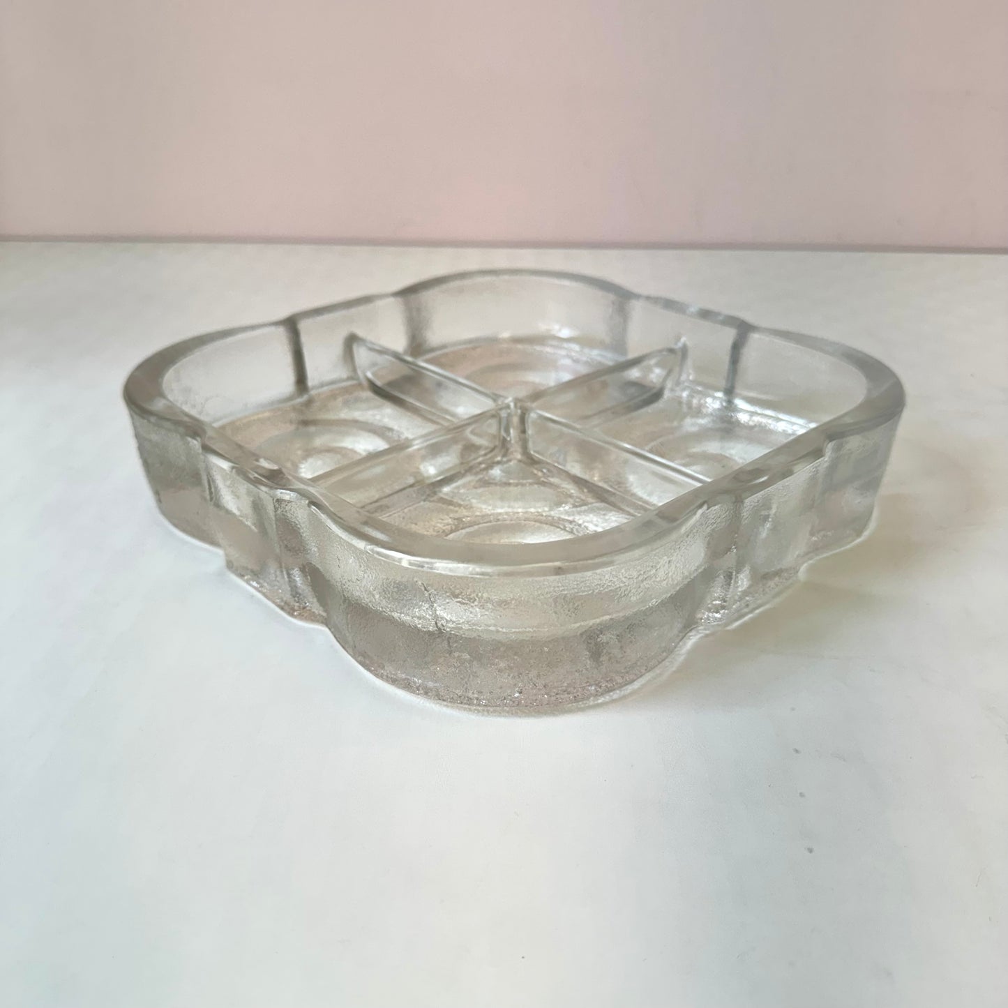Vintage Lars Hellsten for Skruf Glasbruk "On The Rocks" 4-Section Divided Glass Serving Dish