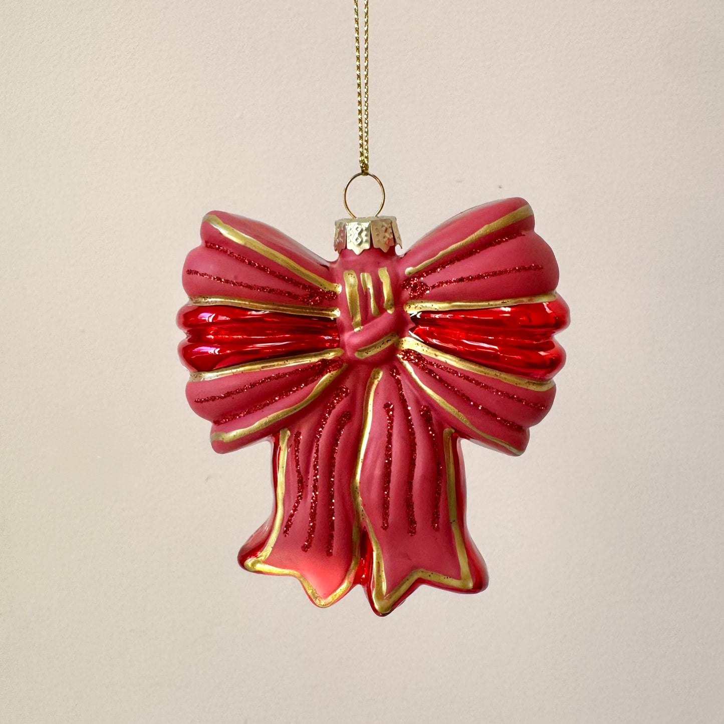 Sparkling Satin Bow Glass Ornament