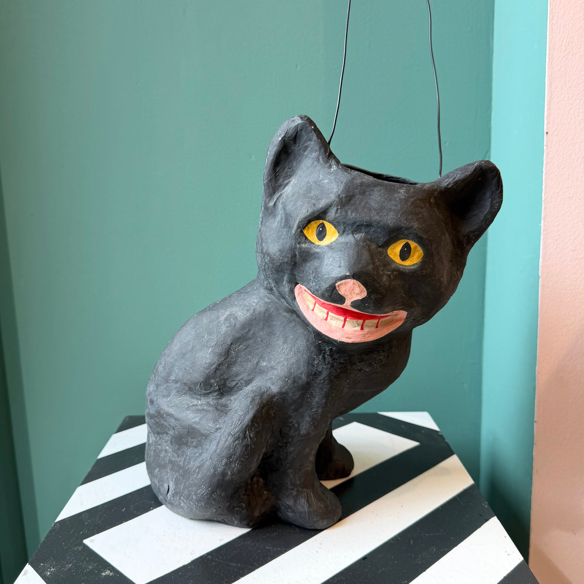Vintage Inspired Mischievous Black Cat Candy Bucket