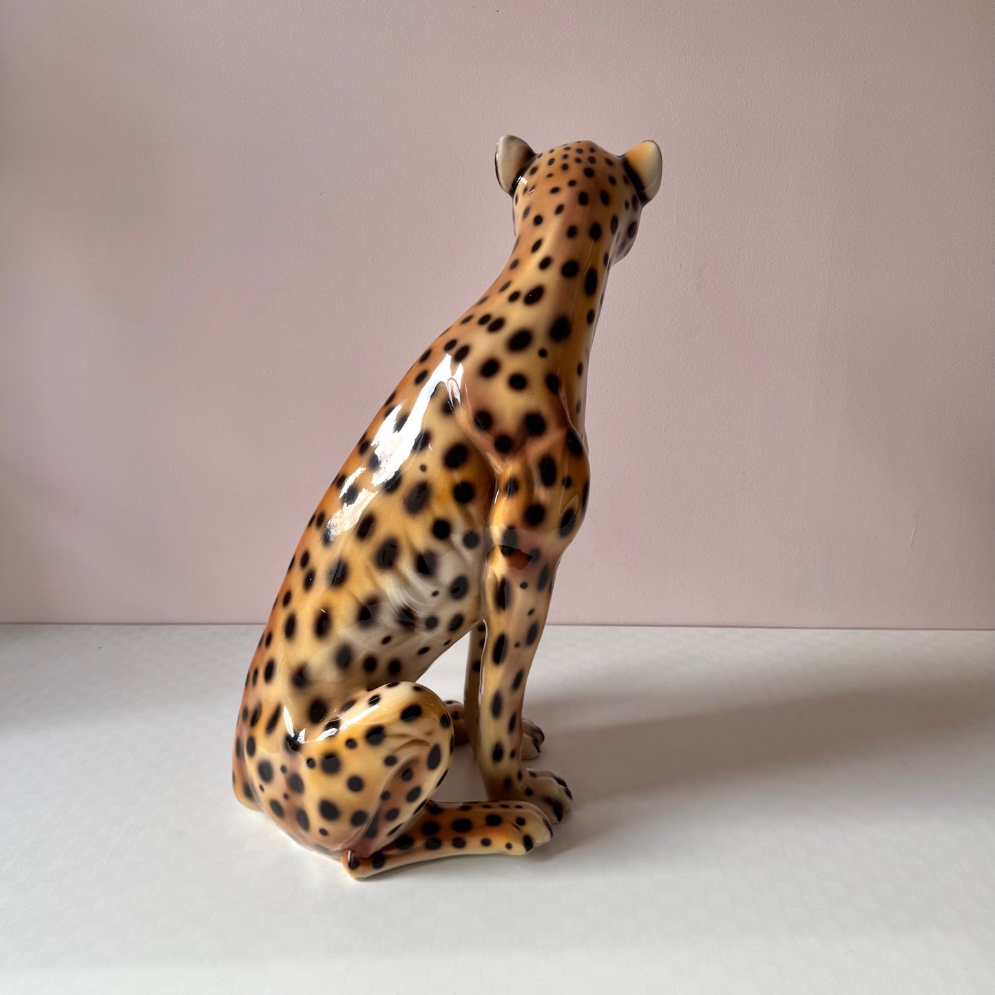 Vintage Large Italian Porcelain Cheetah Statue