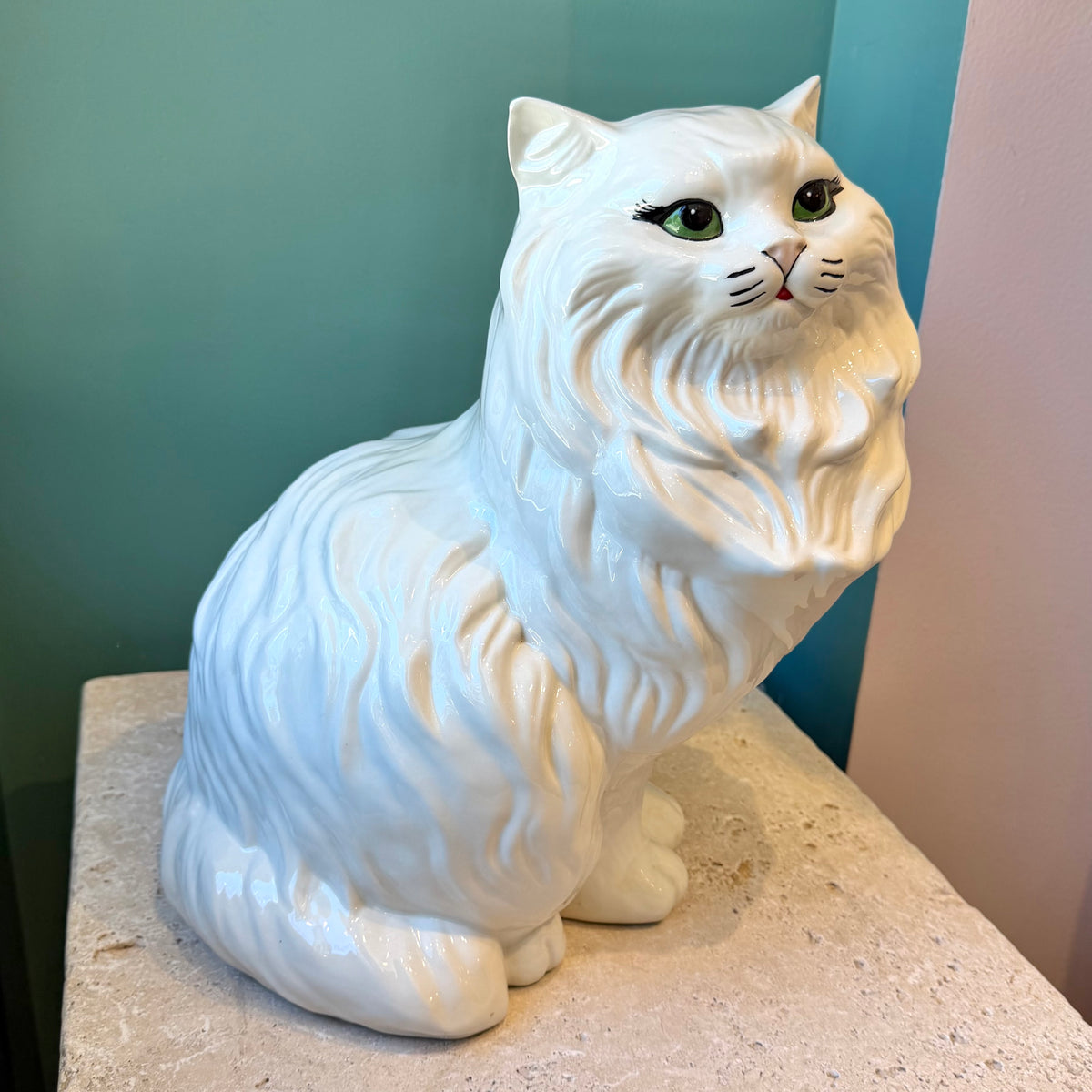 Vintage 1980’s Large White Ceramic Persian Cat Sculpture