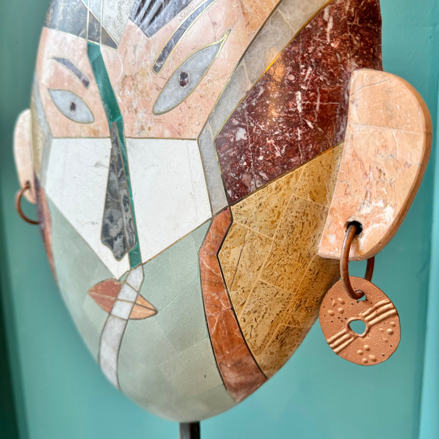 Vintage Tessellated Stone Face Mask Sculpture by Joseph De Castro
