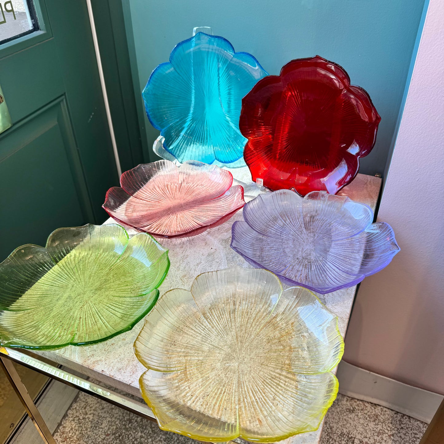 Set of 6 Vintage Mikasa Flower Glass Plates