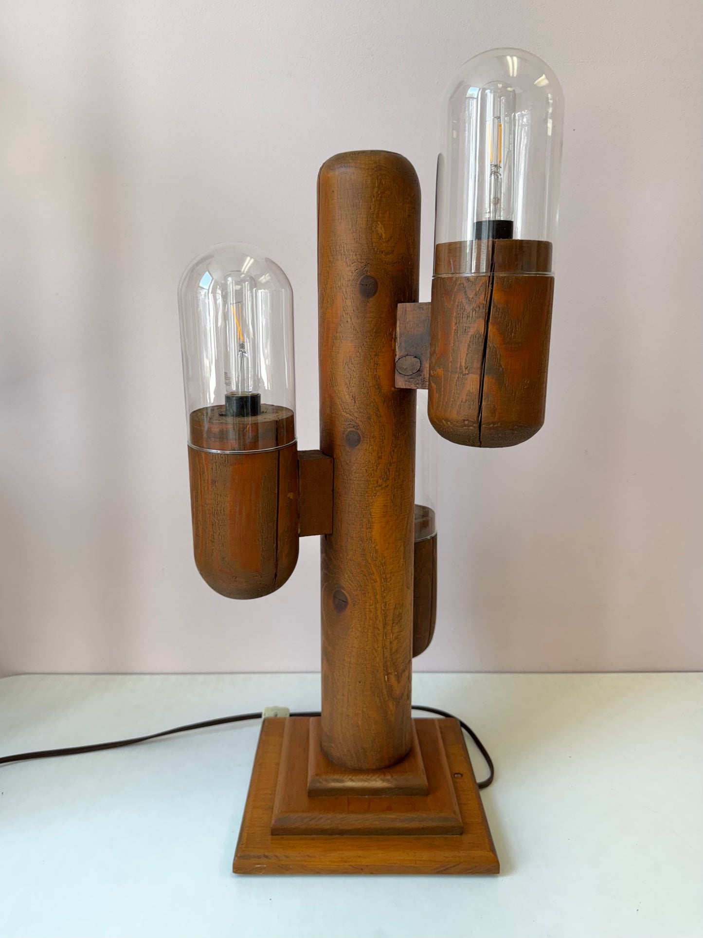 Vintage 1990’s Wooden Modeline Replica Saguaro Cactus Lamp (as is)
