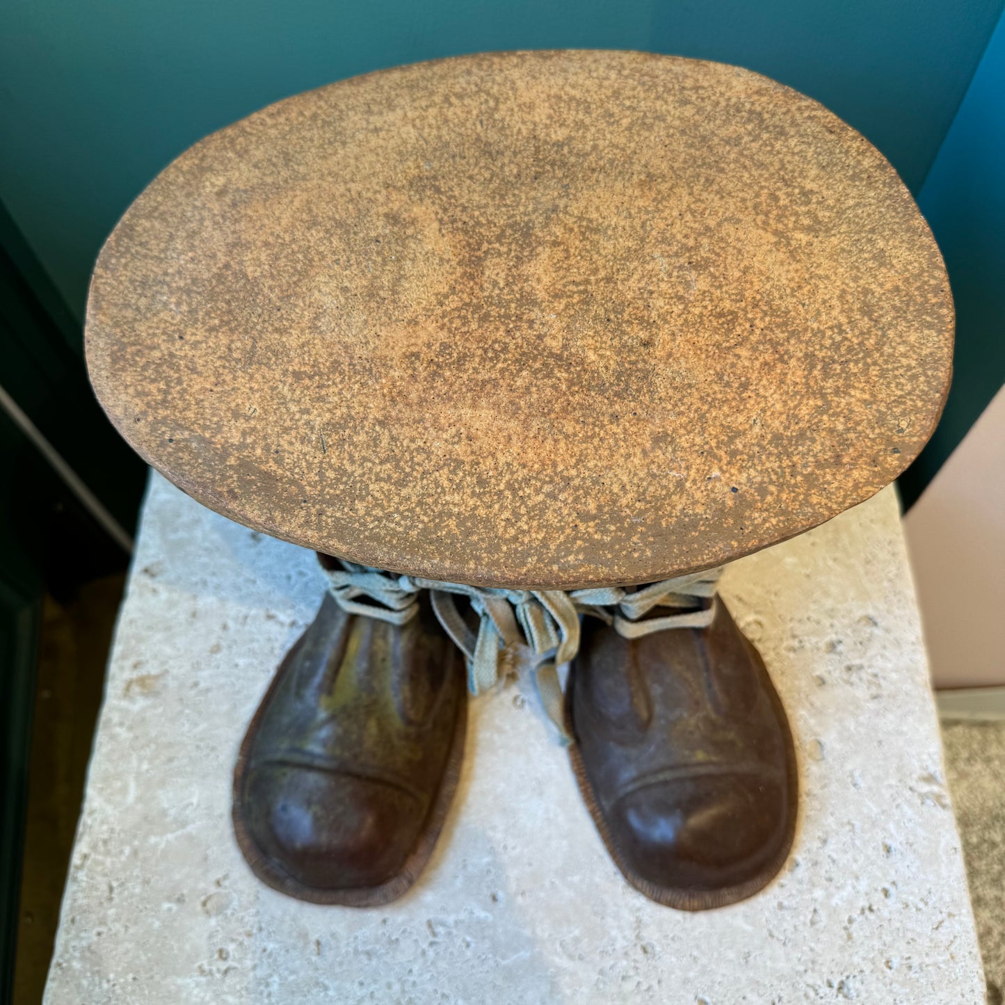 Vintage Folk Art Ceramic Shoes Stool/Plant Stand
