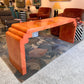 Vintage Postmodern Faux Goatskin Orange Lacquer Console Table