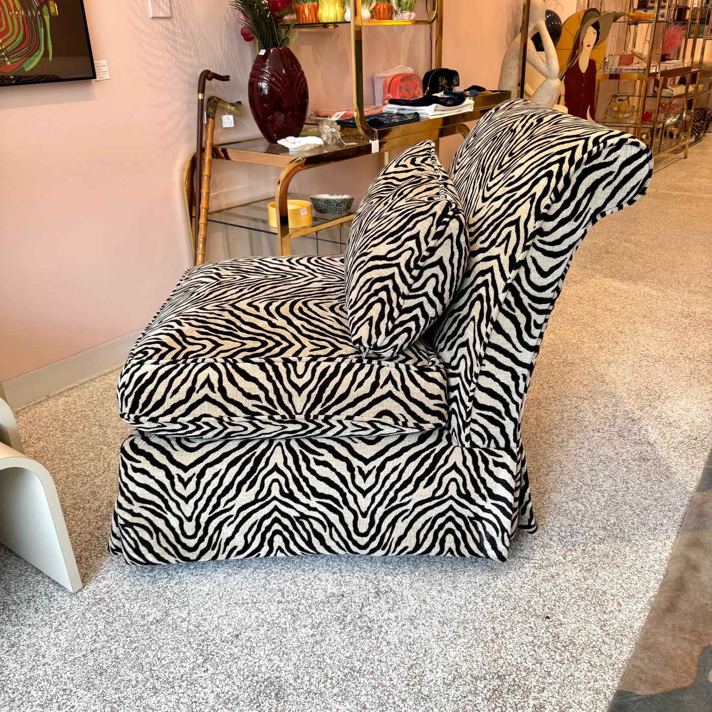Vintage Velvet Tiger Slipper Chair