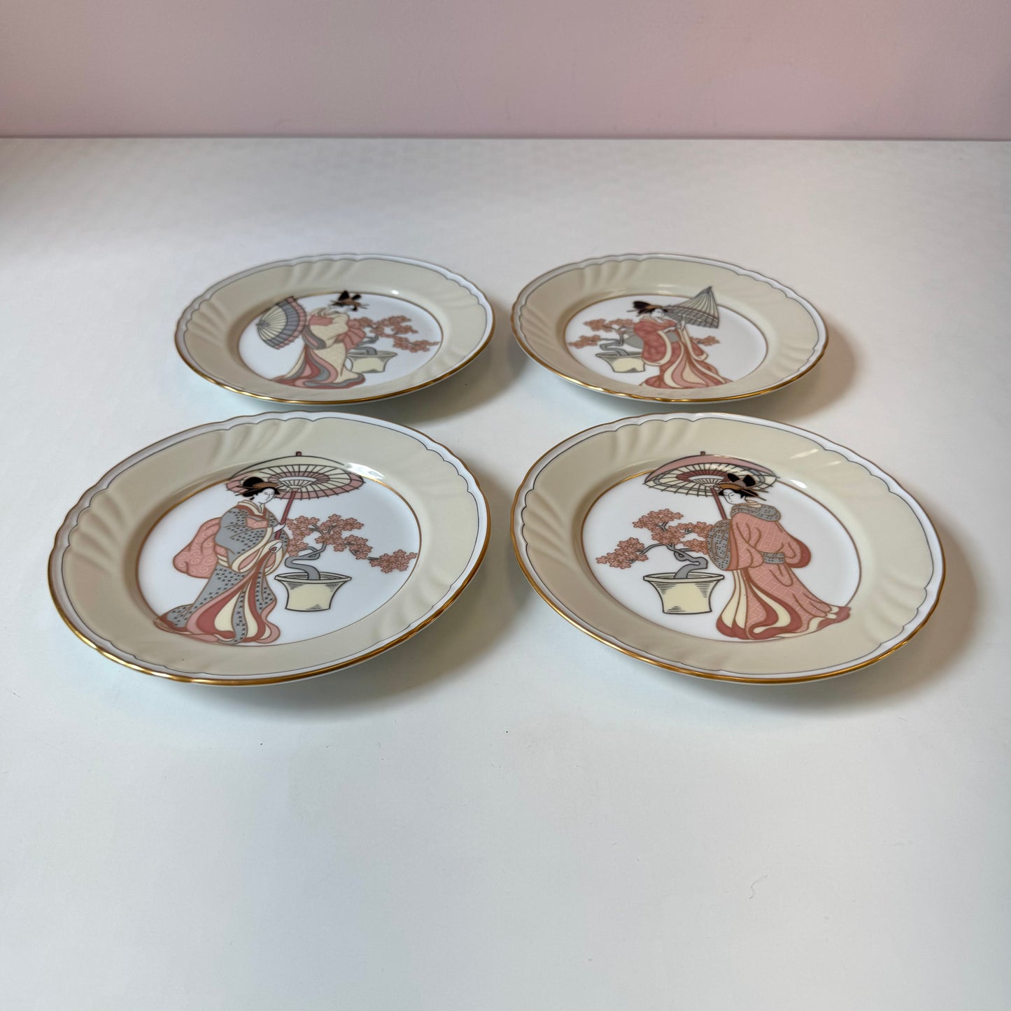 Vintage Set of 4 "Strolling Geisha" Appetizer Plates by Fitz & Floyd