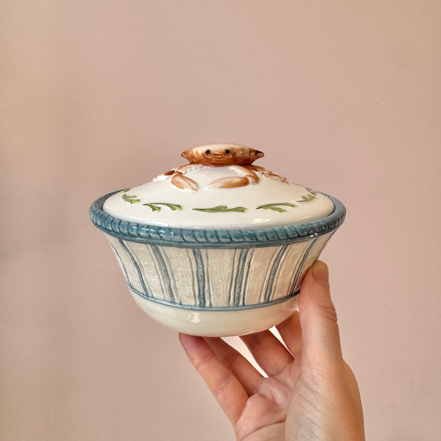Vintage Pair of Ceramic Crab Lidded Bowls by Fitz & Floyd