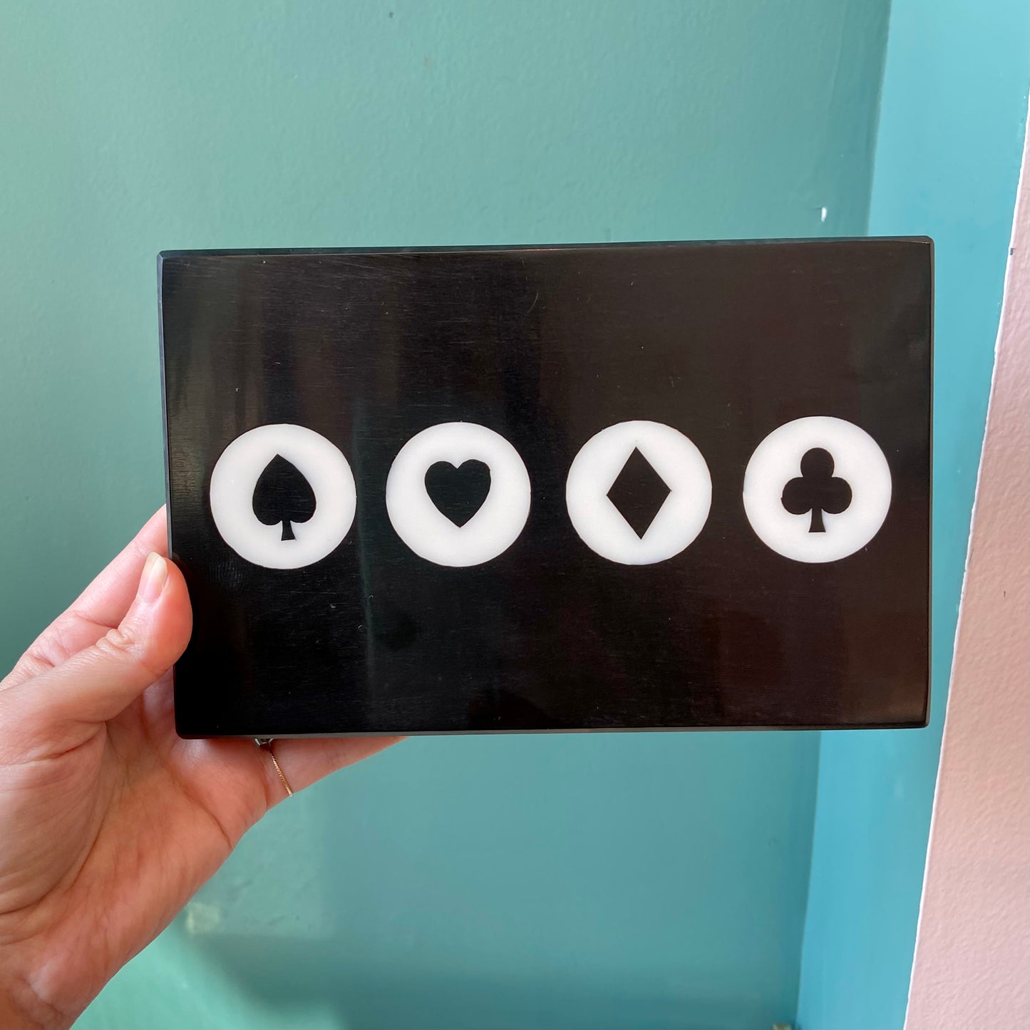 Black Resin Box with 2 Decks of Cards and 5 Dice