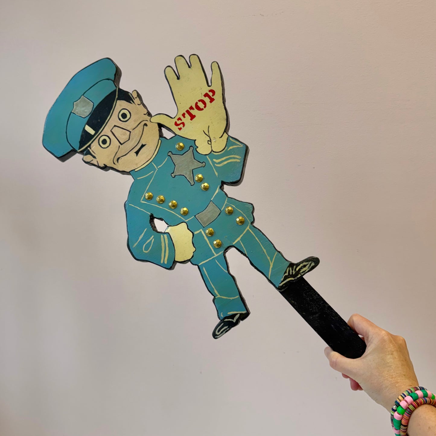 Vintage Folk Art “STOP” Sign Police Officer