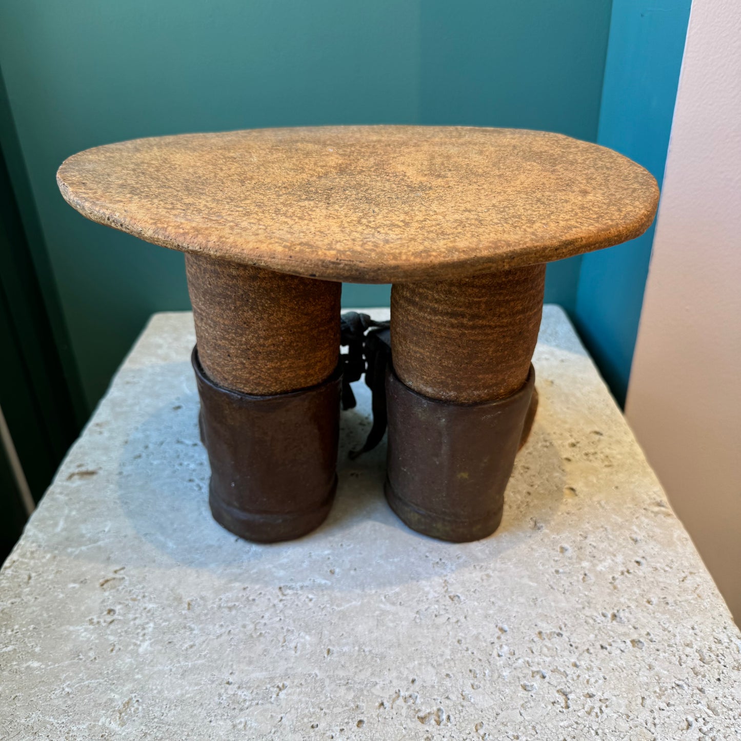 Vintage Folk Art Ceramic Shoes Stool/Plant Stand