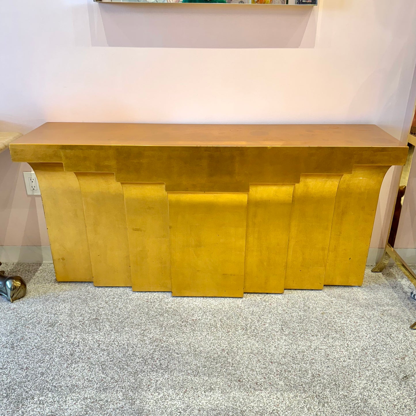 Karl Springer Style Gold Leaf Stepped Console Table