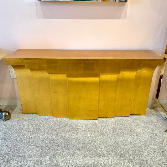 Karl Springer Style Gold Leaf Stepped Console Table