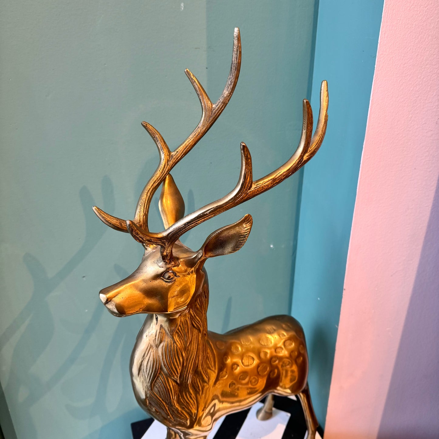 Large Vintage Brass Buck Deer Statue