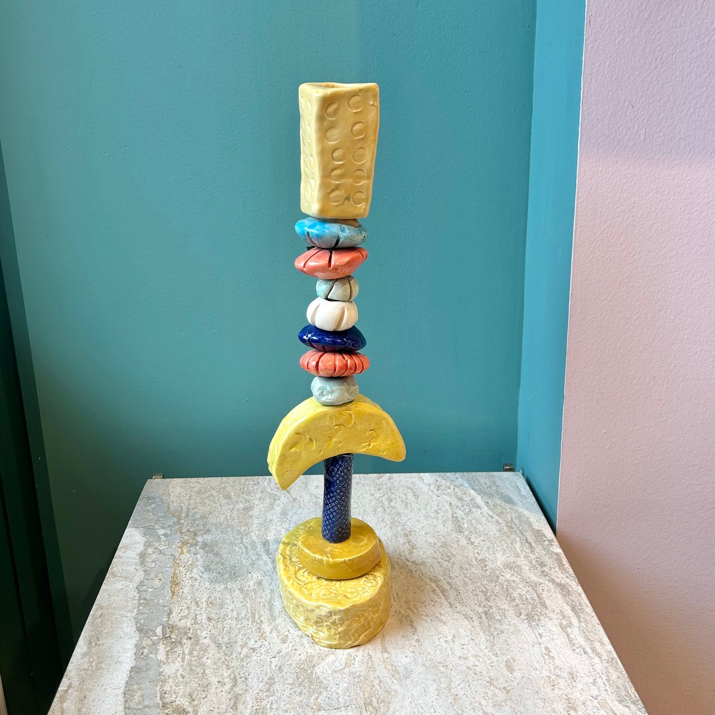 Vintage Pair of Ceramic Sunapple and Company Candlestick Holders