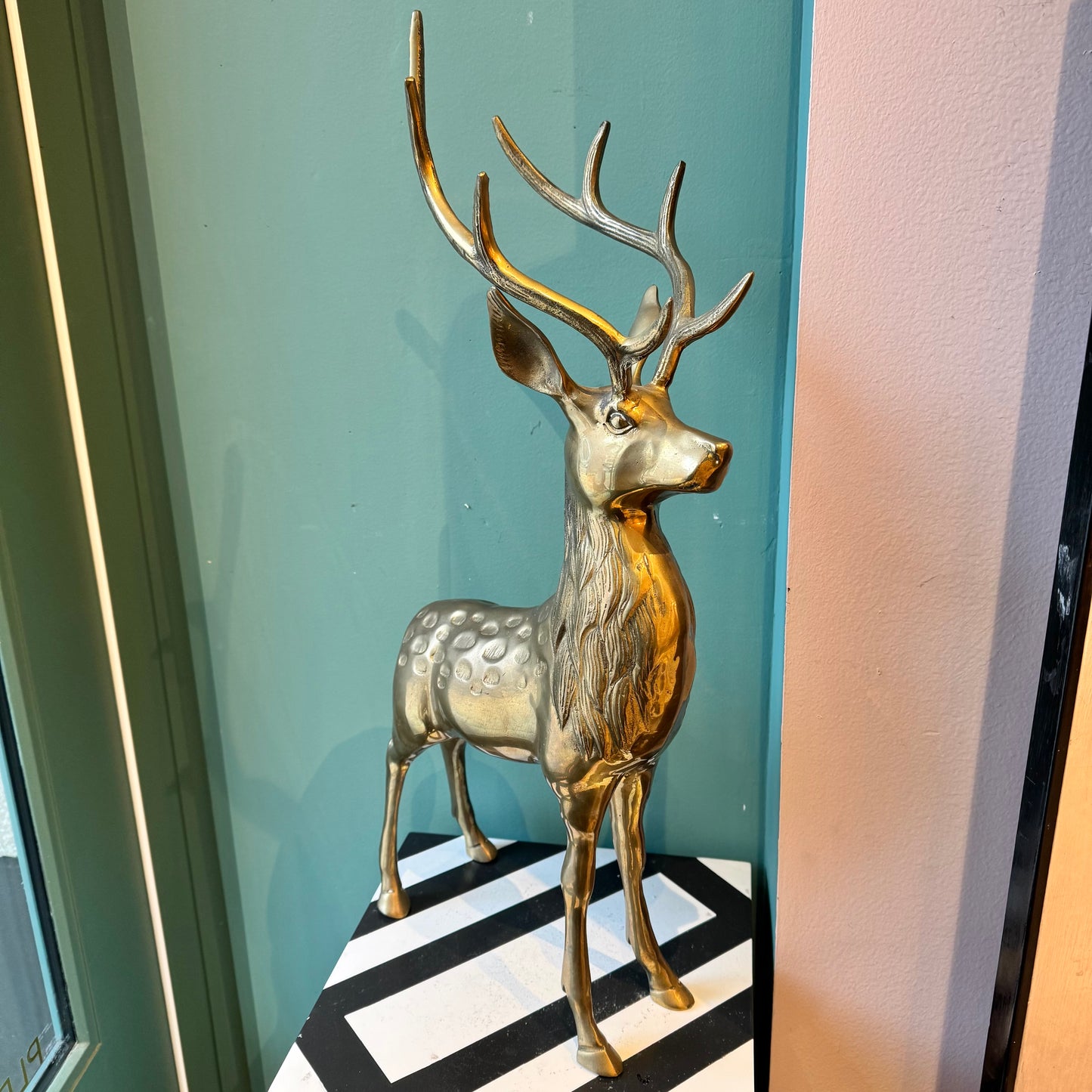 Large Vintage Brass Buck Deer Statue