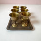 Vintage Set of 6 Brass Cups with Tray