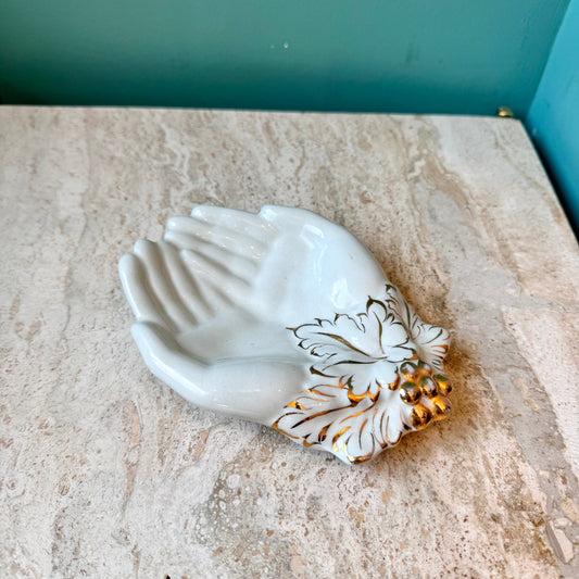 Vintage Ceramic and Gold Leaf Hands Ring/Soap Dish