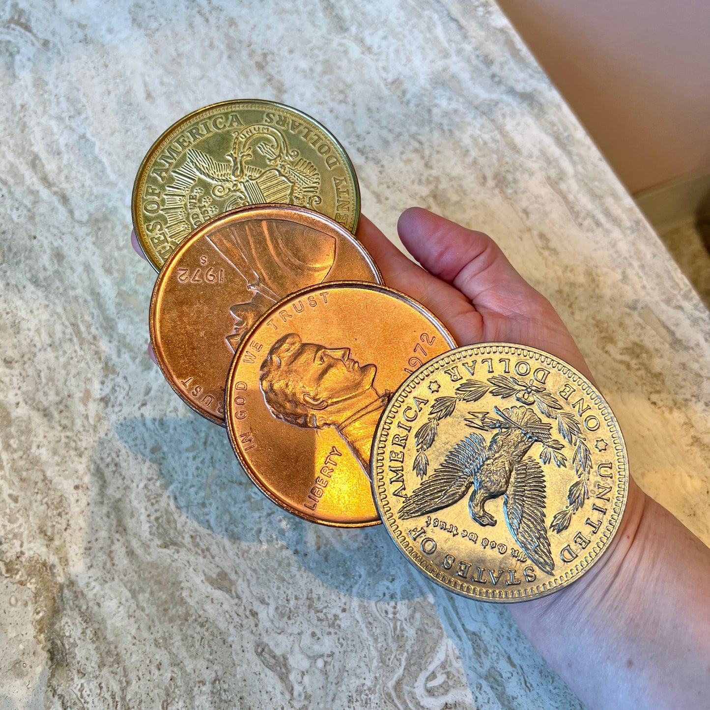 Set of Four Vintage Oversized Novelty Coins
