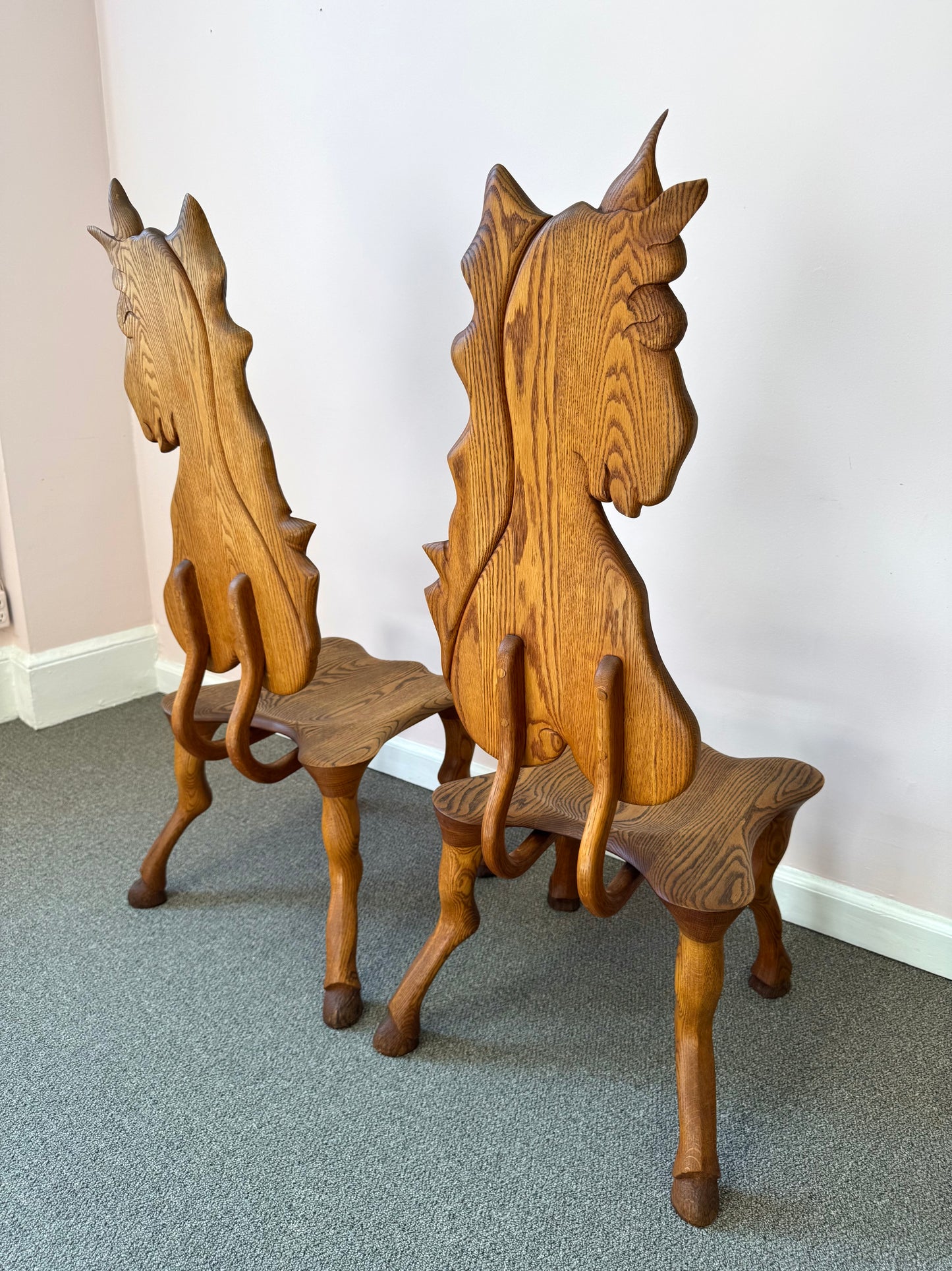 Pair of 1980 Andrew Willner Horse Chairs/Signed and Dated