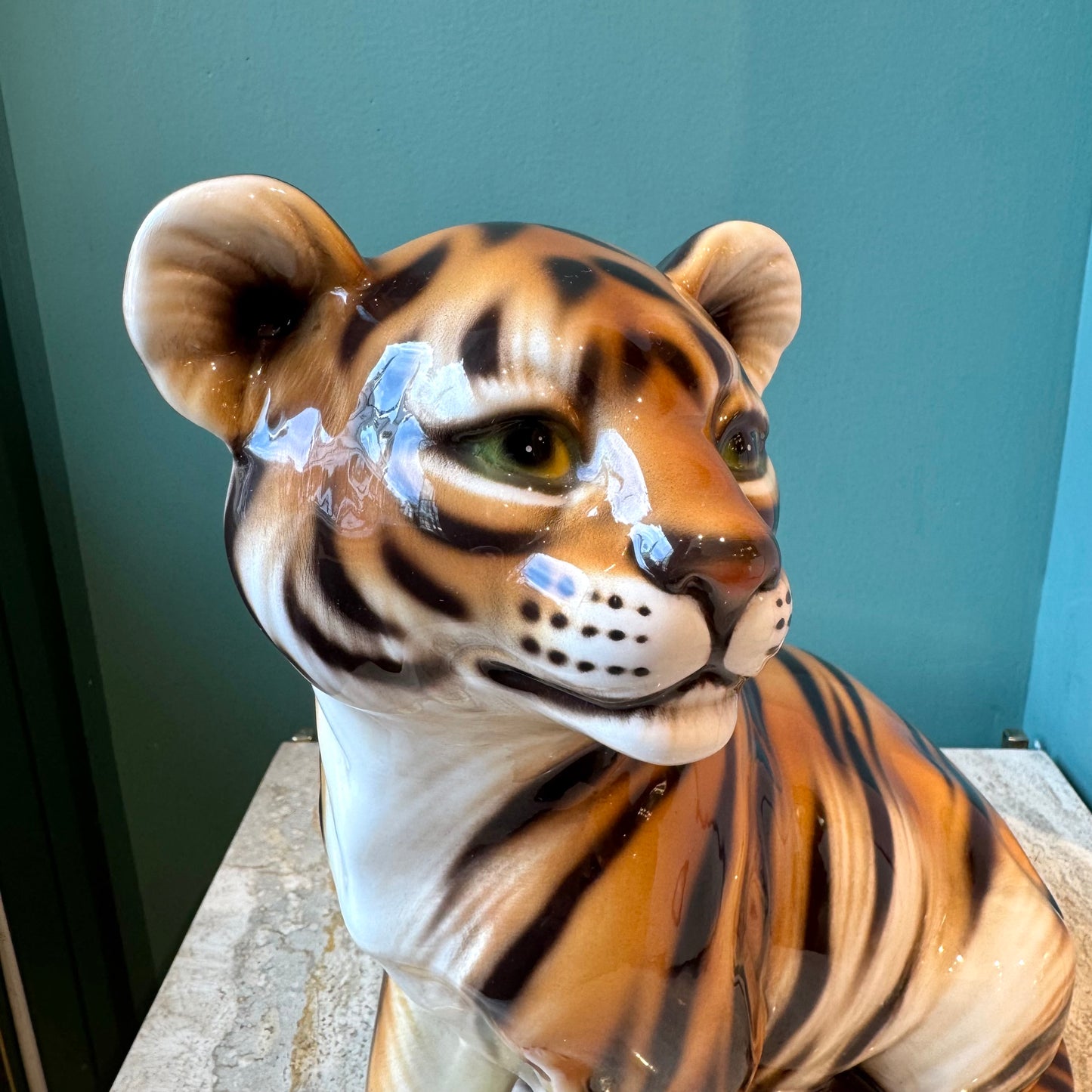 Vintage Italian Porcelain Tiger Cub Statue