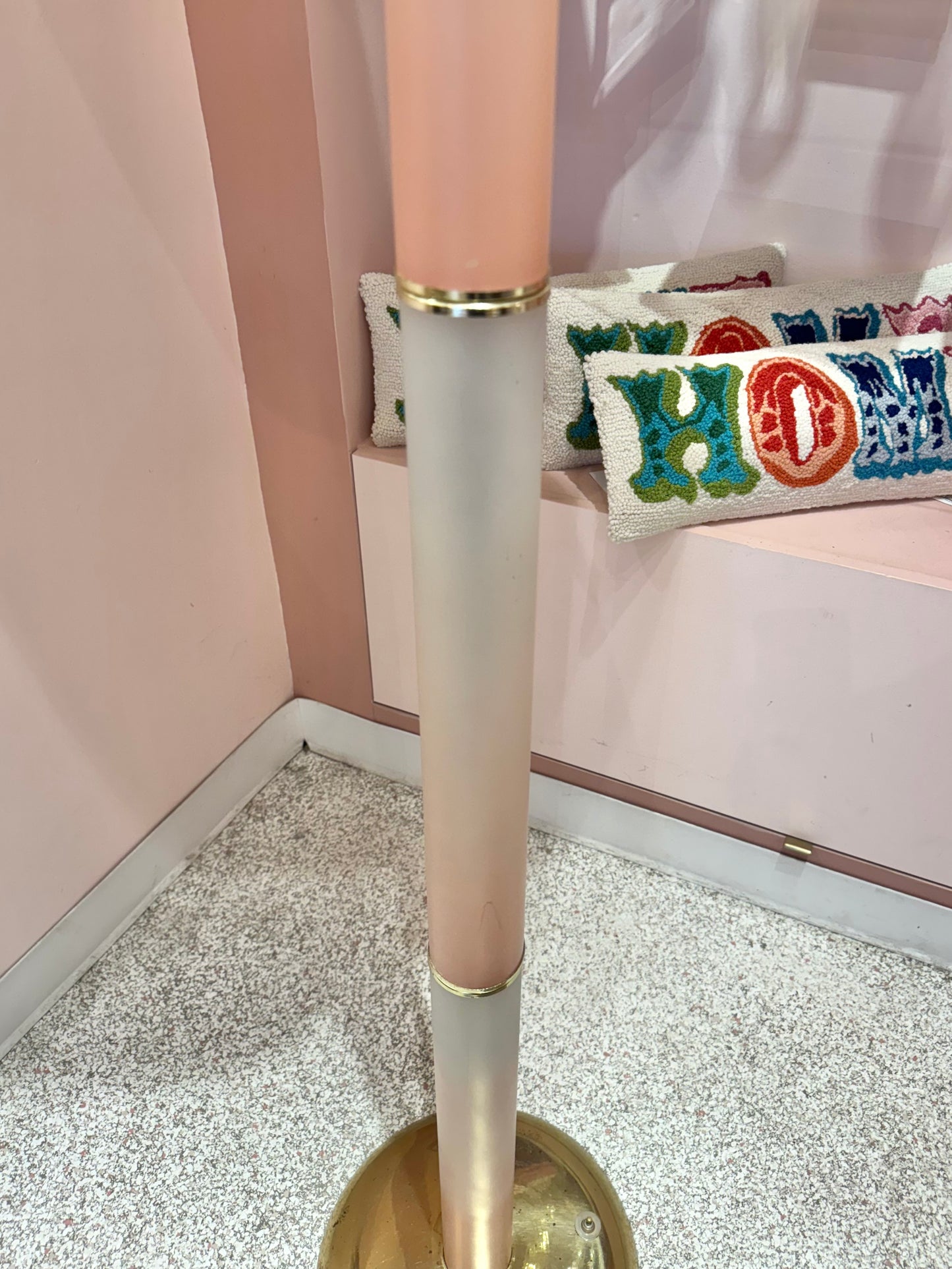 Vintage Pink Lucite Floor Lamp with Large Calla Lily Flower Shade