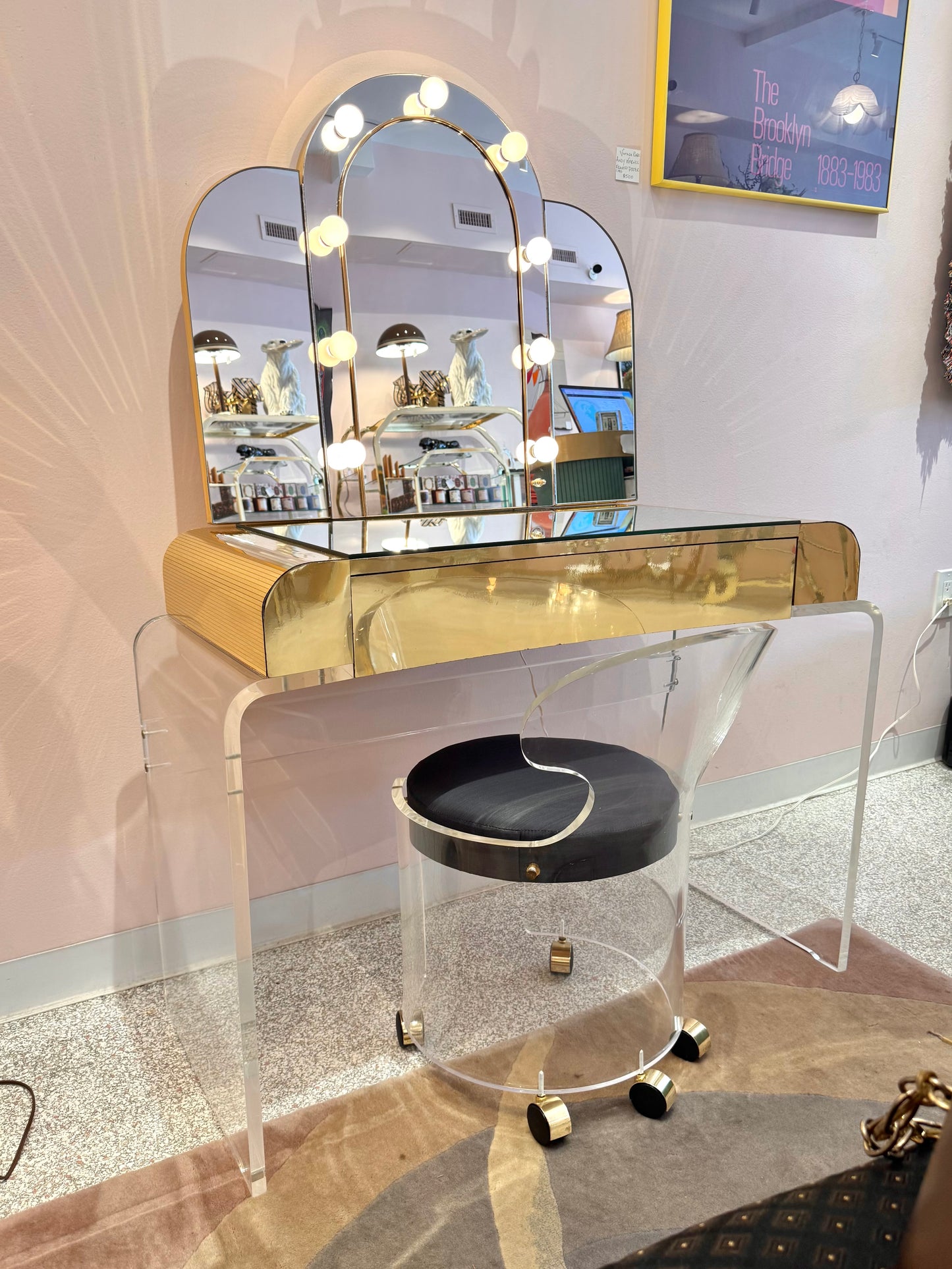 1980's Light Up Lucite Vanity and Stool by Hill Manufacturing