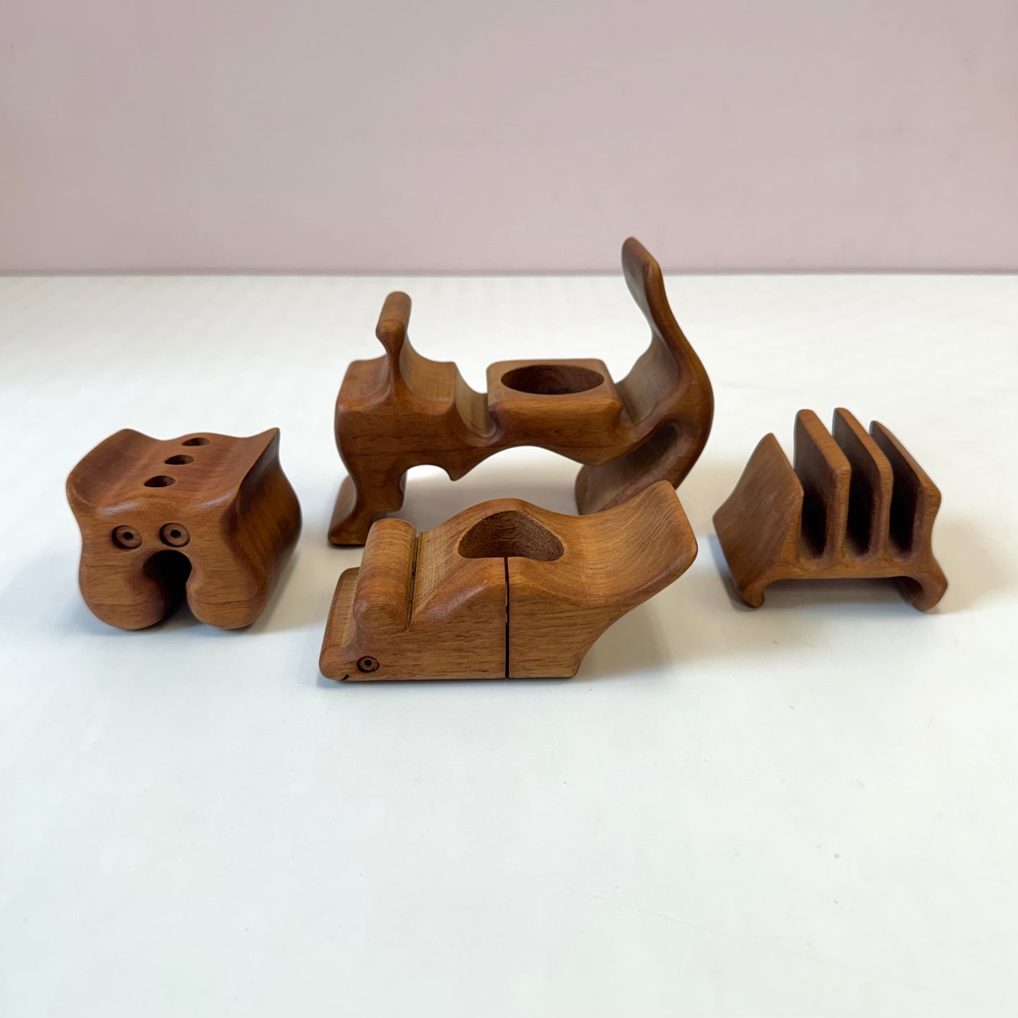 Vintage Wooden Cat & Mouse Puzzle Desk Organizer by Richard Rothbard