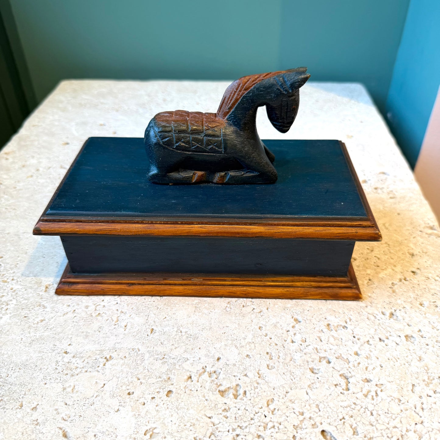 Vintage Folk Art Wooden Horse Lidded Box