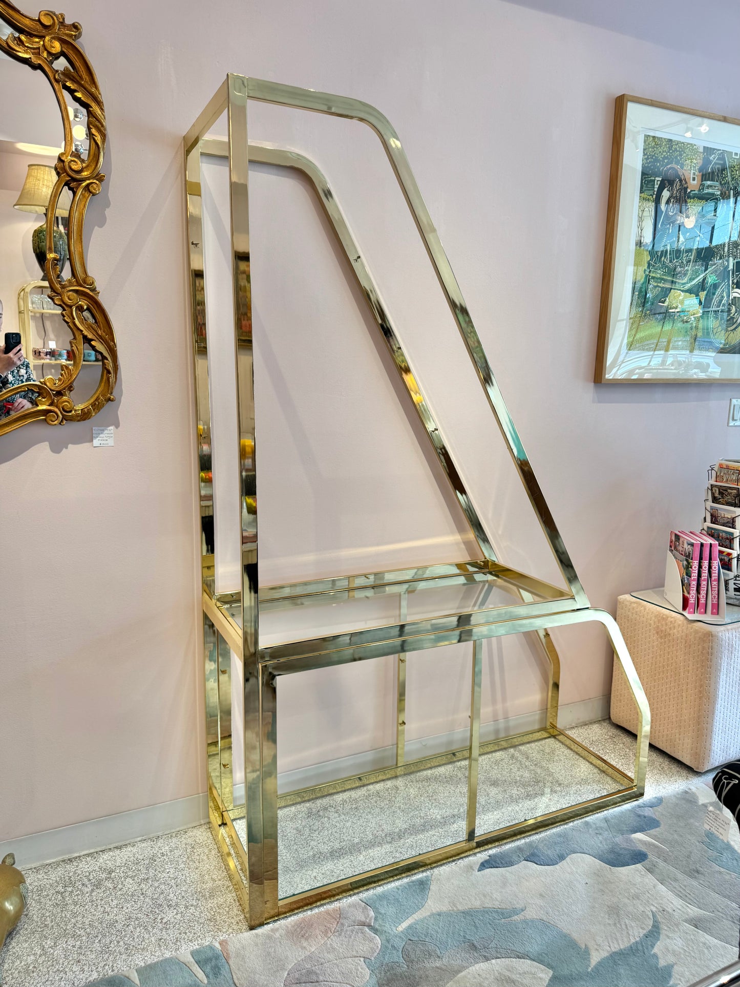 Vintage Asymmetrical Brass and Glass Etagere by DIA