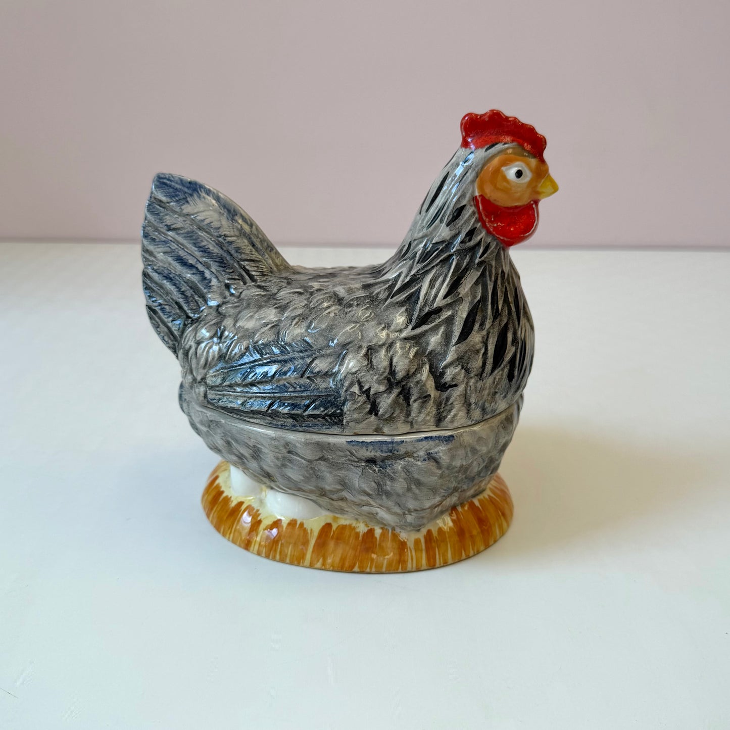Vintage Michel Caugant French Ceramic Hen Tureen Dish