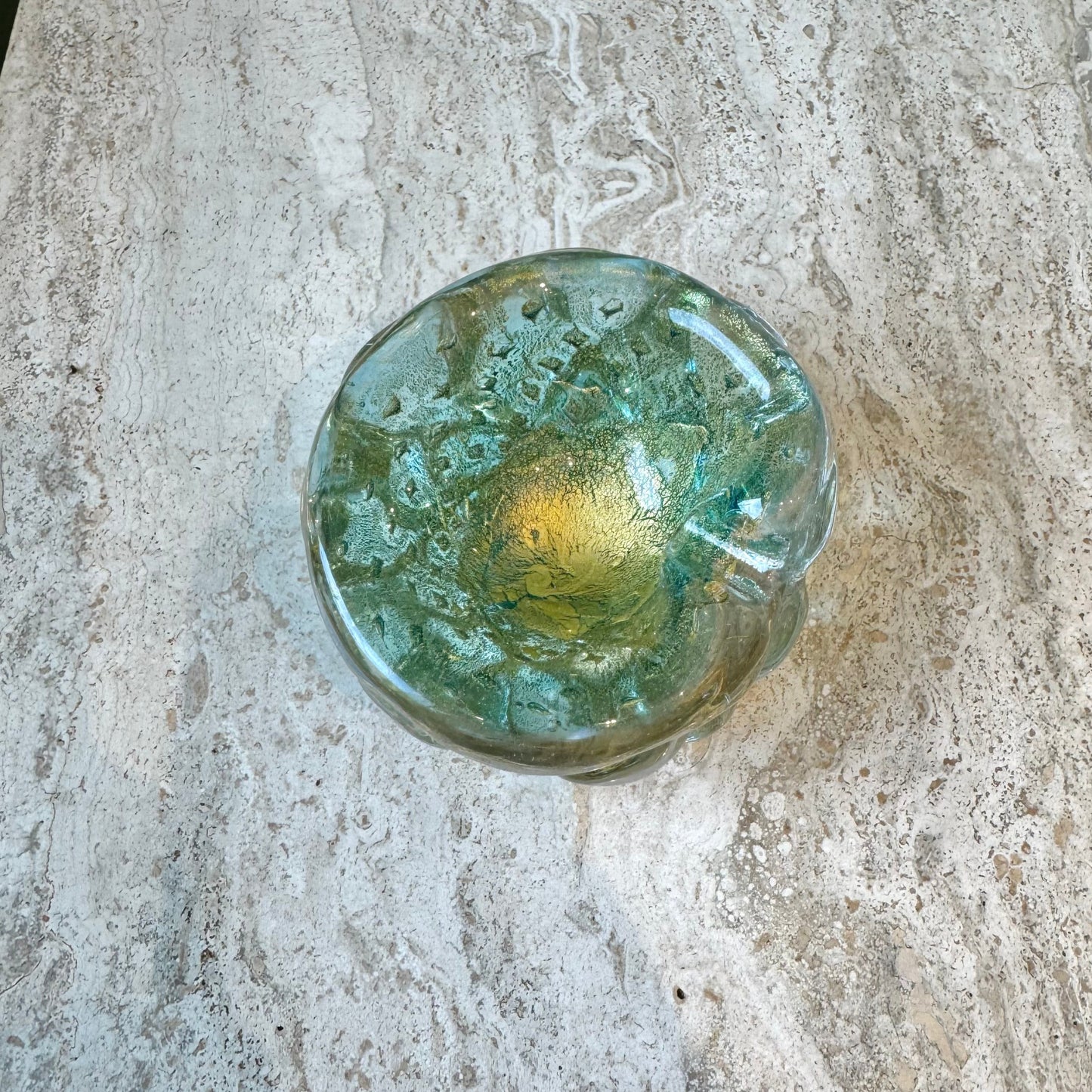 Chunky Vintage Blue and Gold Murano Glass Ashtray