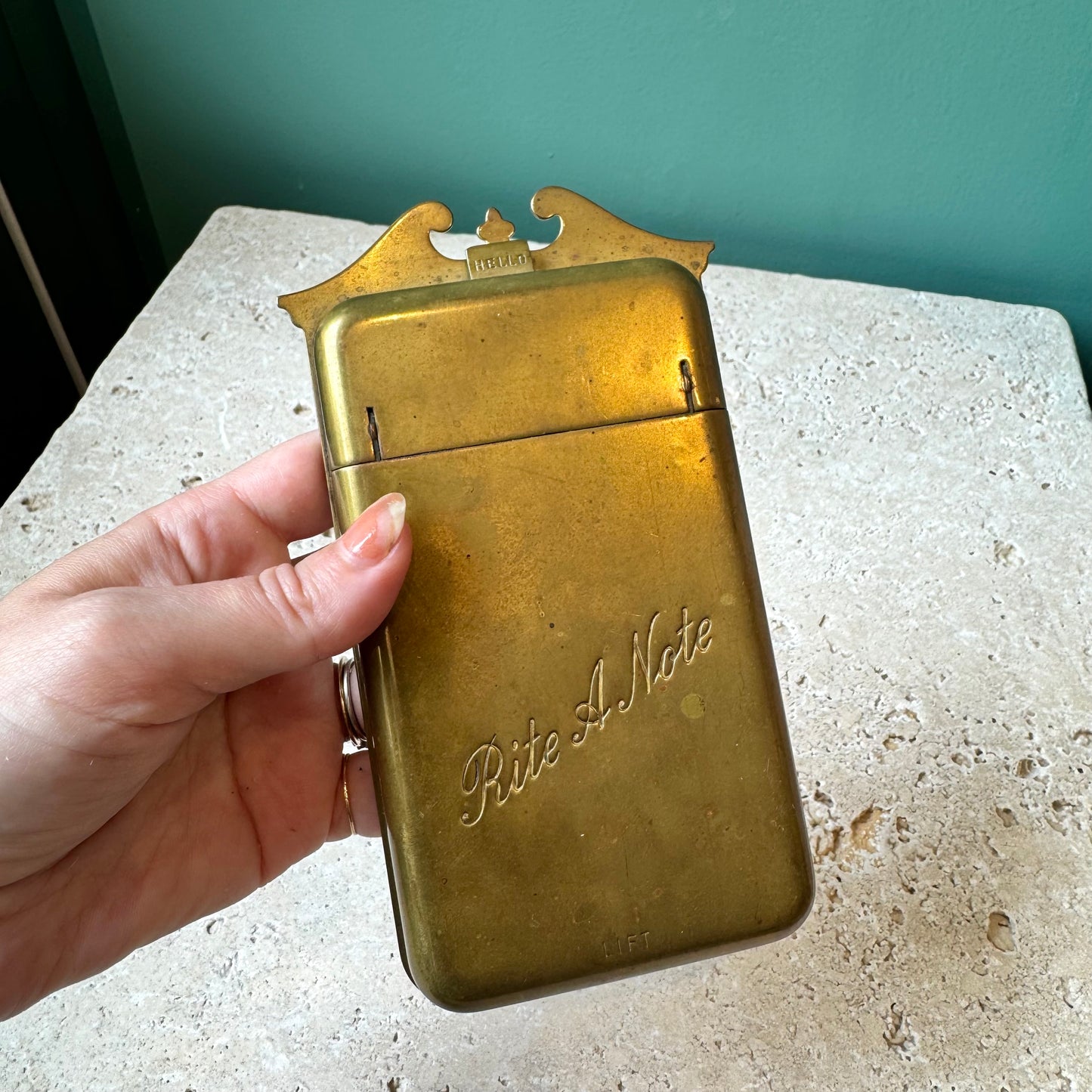 Vintage Rite a Note Brass Notepad Holder/Wall Mount