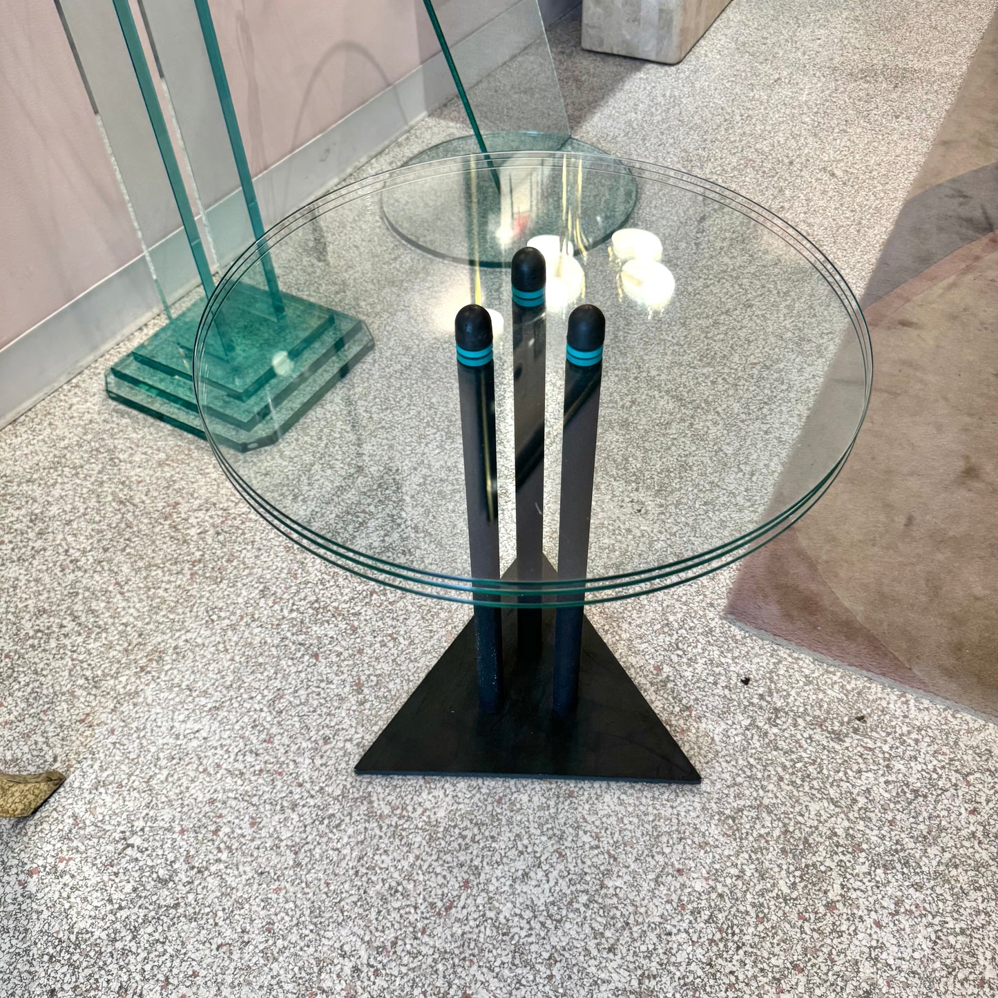 Vintage Postmodern Glass Side Table with Triangular Base by Becker Designs