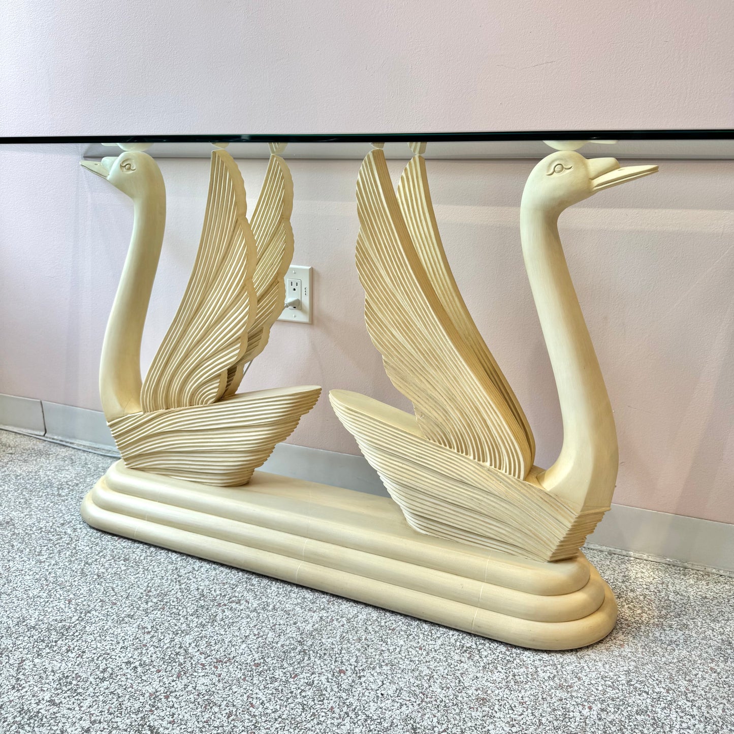 Vintage Swan Console Table with Glass Top