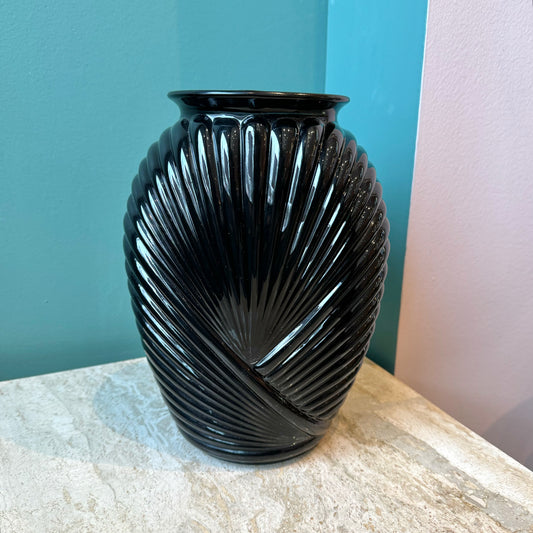 Vintage Black Art Deco Style Draped Glass Vase