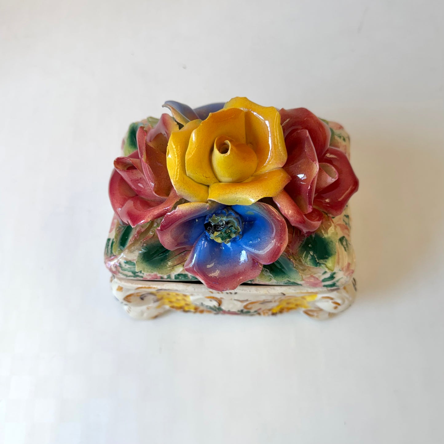 Vintage Italian Capodimonte Porcelain Floral Trinket Box