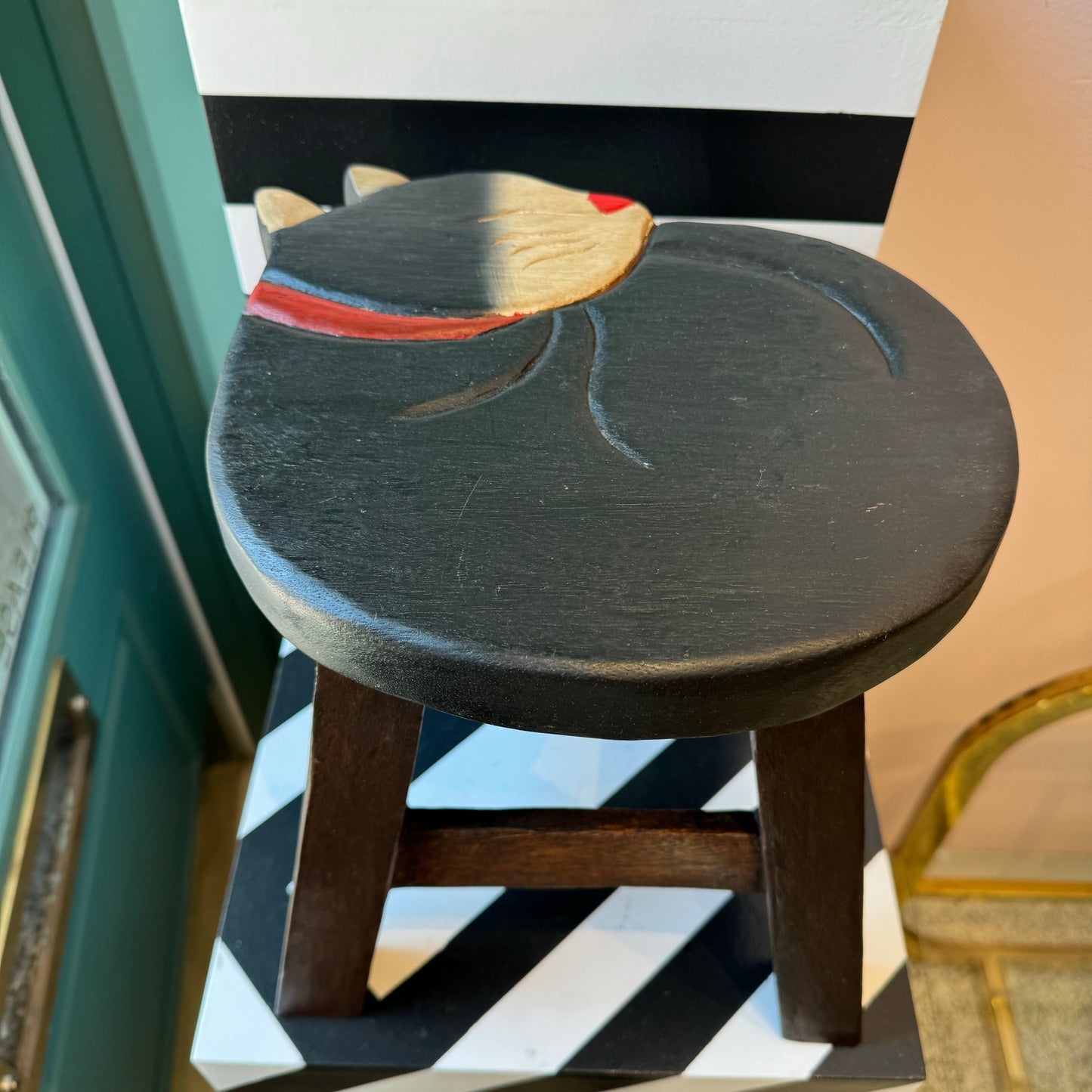 Sleeping Black Cat Step Stool