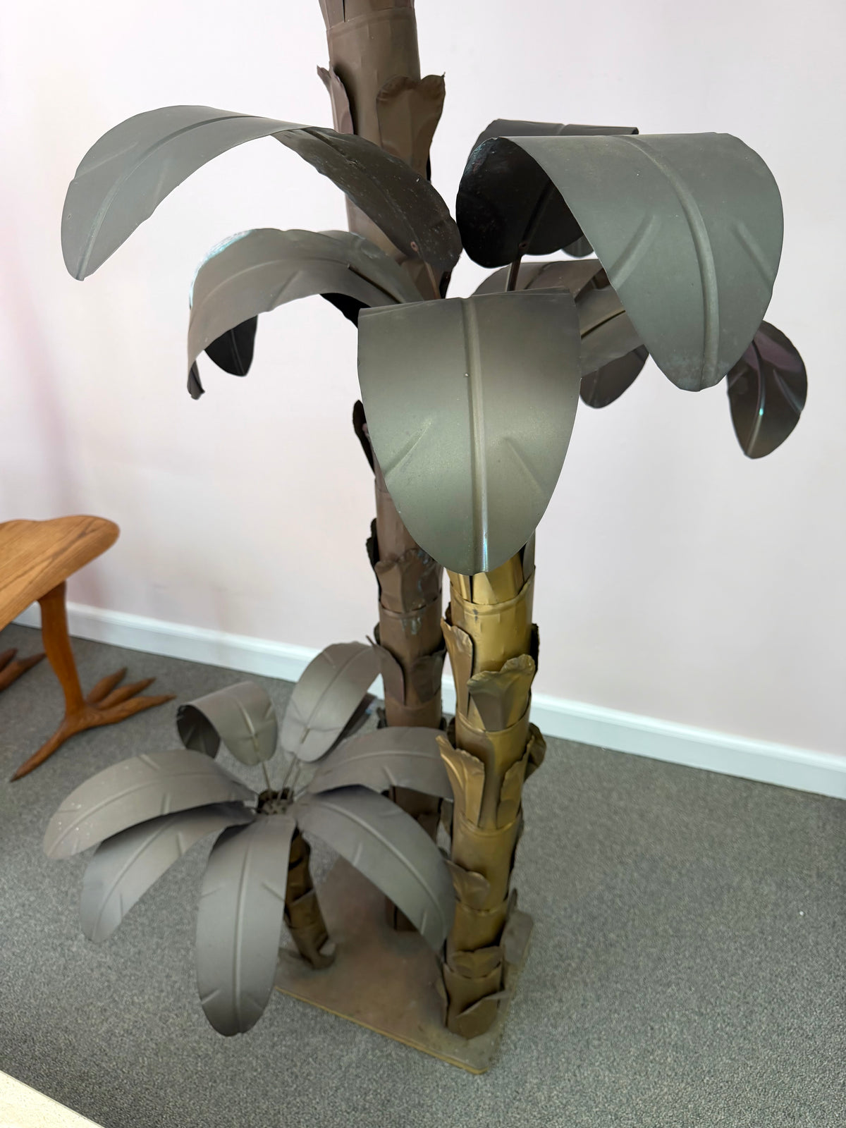 Vintage Tommaso Barbi Style Hollywood Regency Brass Palm Tree Sculpture