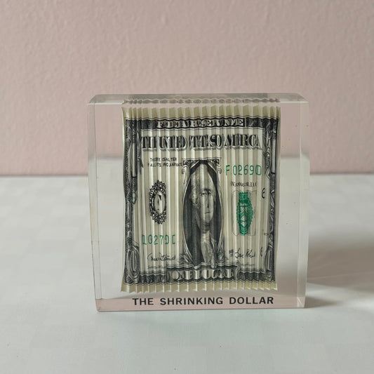 Vintage Lucite Encased "Shrinking Dollar" Paperweight