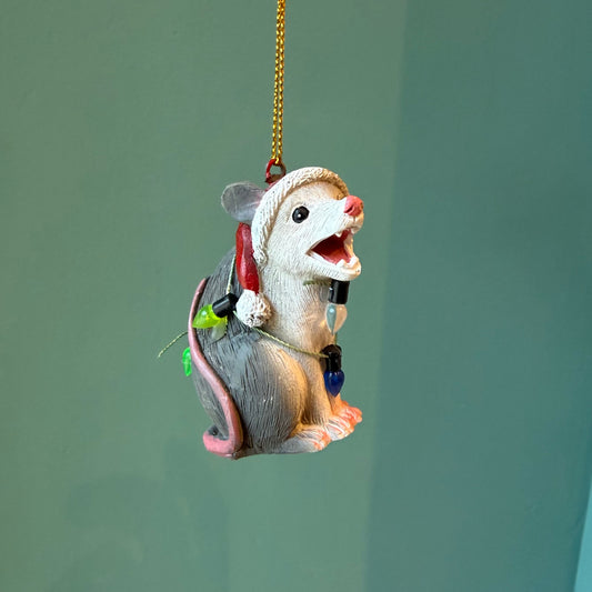 Screaming Opossum Wrapped in Lights Ornament