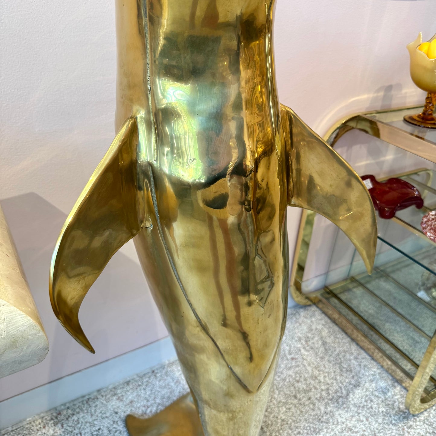 Extra Large Vintage Brass Dolphin Statue