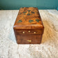 Vintage Wooden Playing Card Box with Brass Heart Inlay and Cards