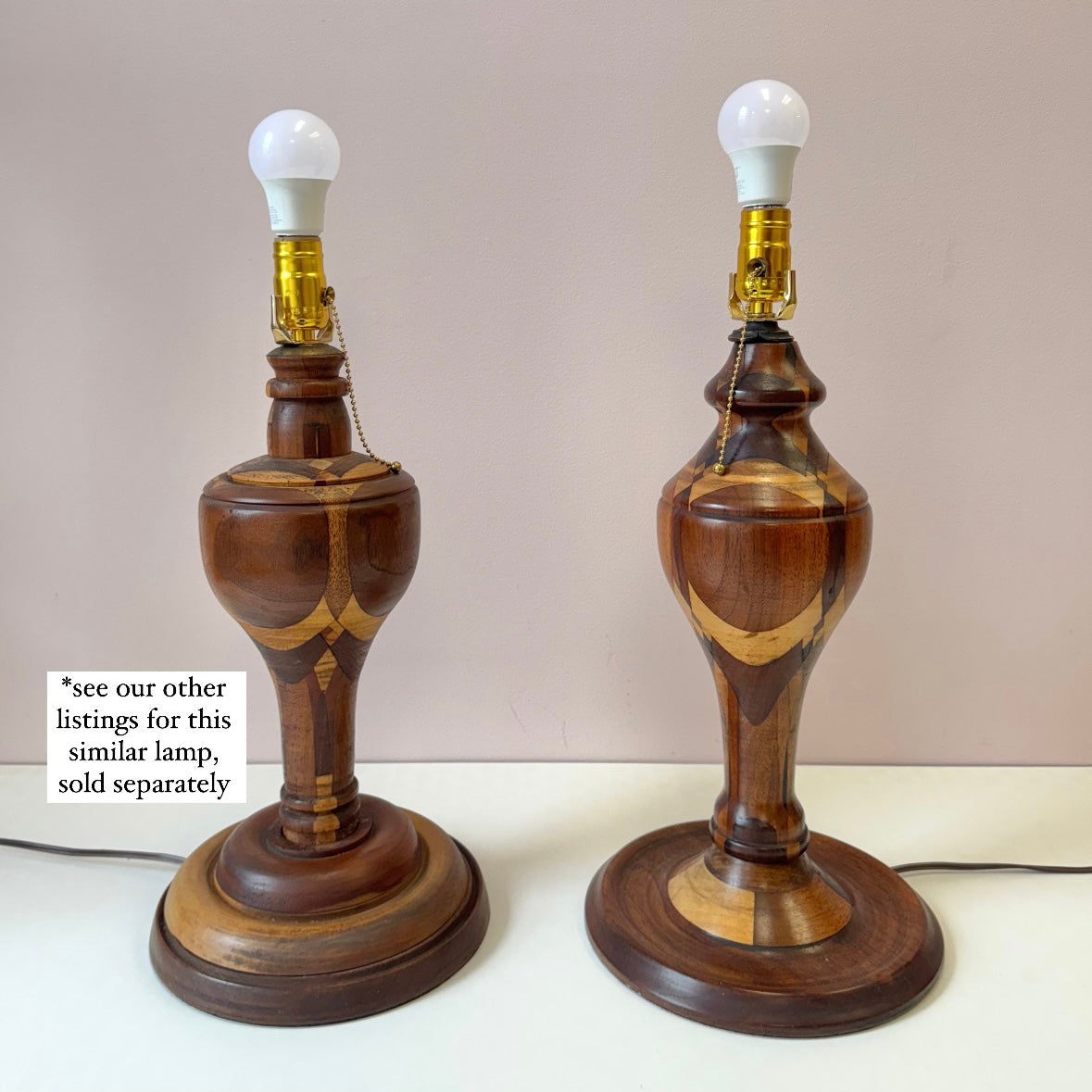 Mid Century Turned Mixed Wood Lamp W/Shade