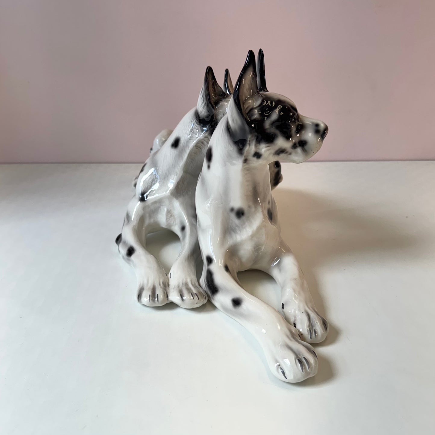 Vintage Porcelain Great Danes Resting Sculpture by Giovanni Ronzan