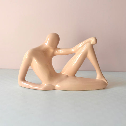 Vintage Blush Pink Ceramic Reclining Figure by Jaru