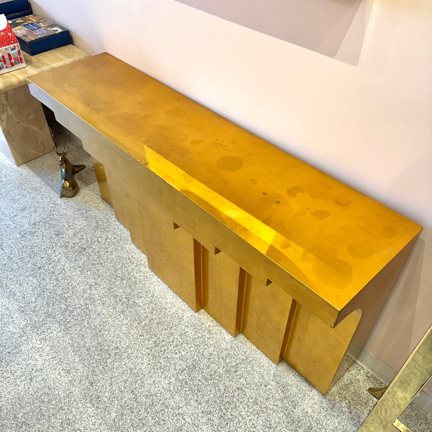 Karl Springer Style Gold Leaf Stepped Console Table