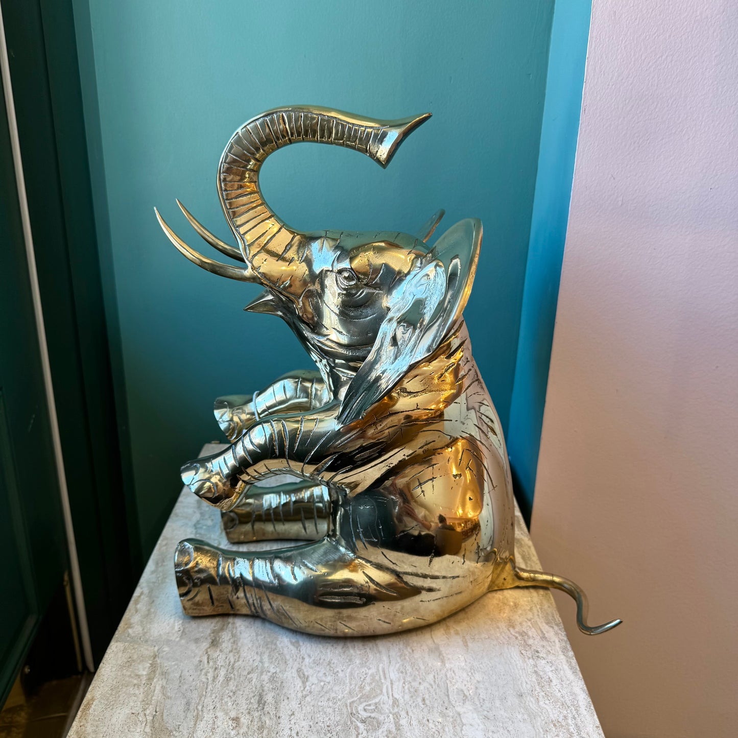 Vintage Extra Large Brass Seated Elephant